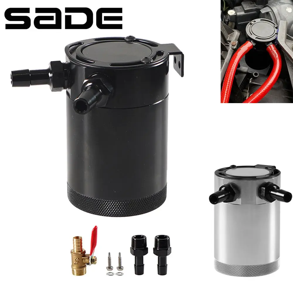 Aluminum Oil Catch Can Baffled 2-Port Oil Catch Tank Kit With Drain Valve Universal Separator Reservoir Tank