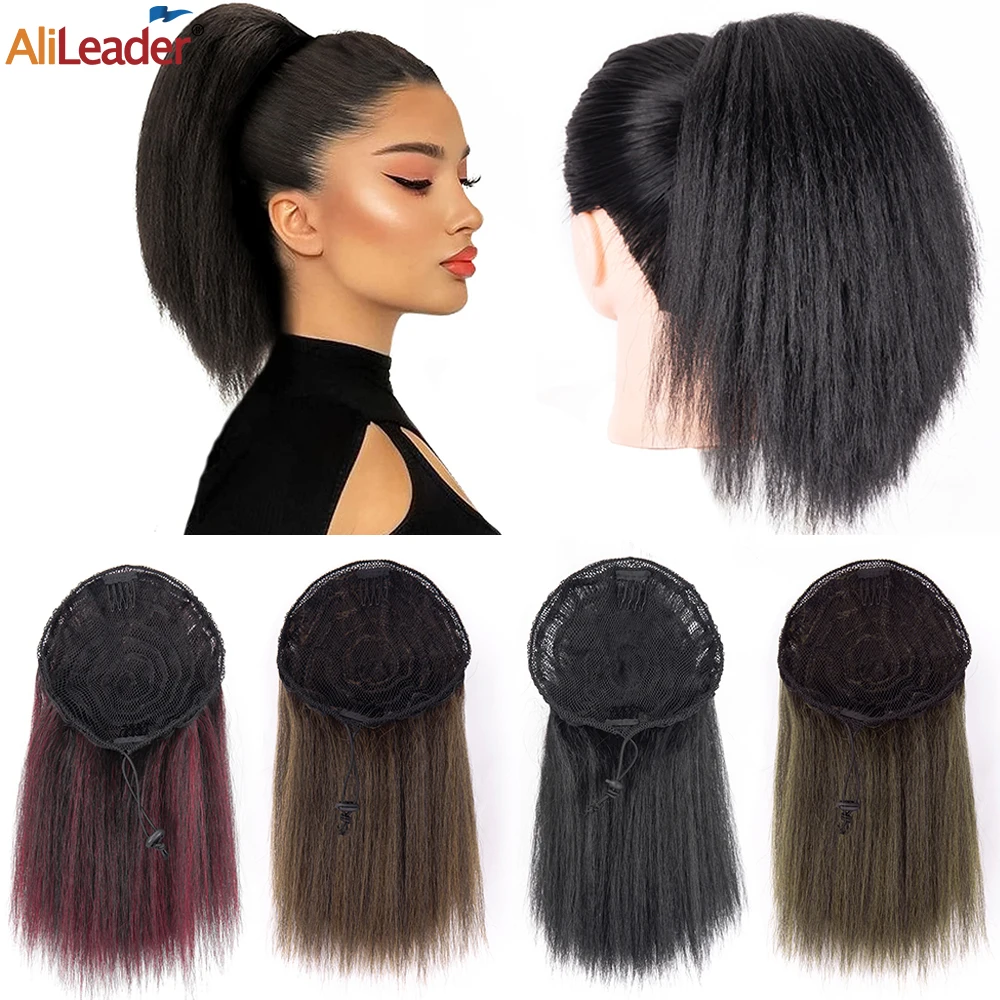 

Drawstring Ponytails Yaki Kinky Straight Ponytail Hair Extensions 10 Inch Short Pony Tail Clip In Synthetic Ponytail Hairpiece