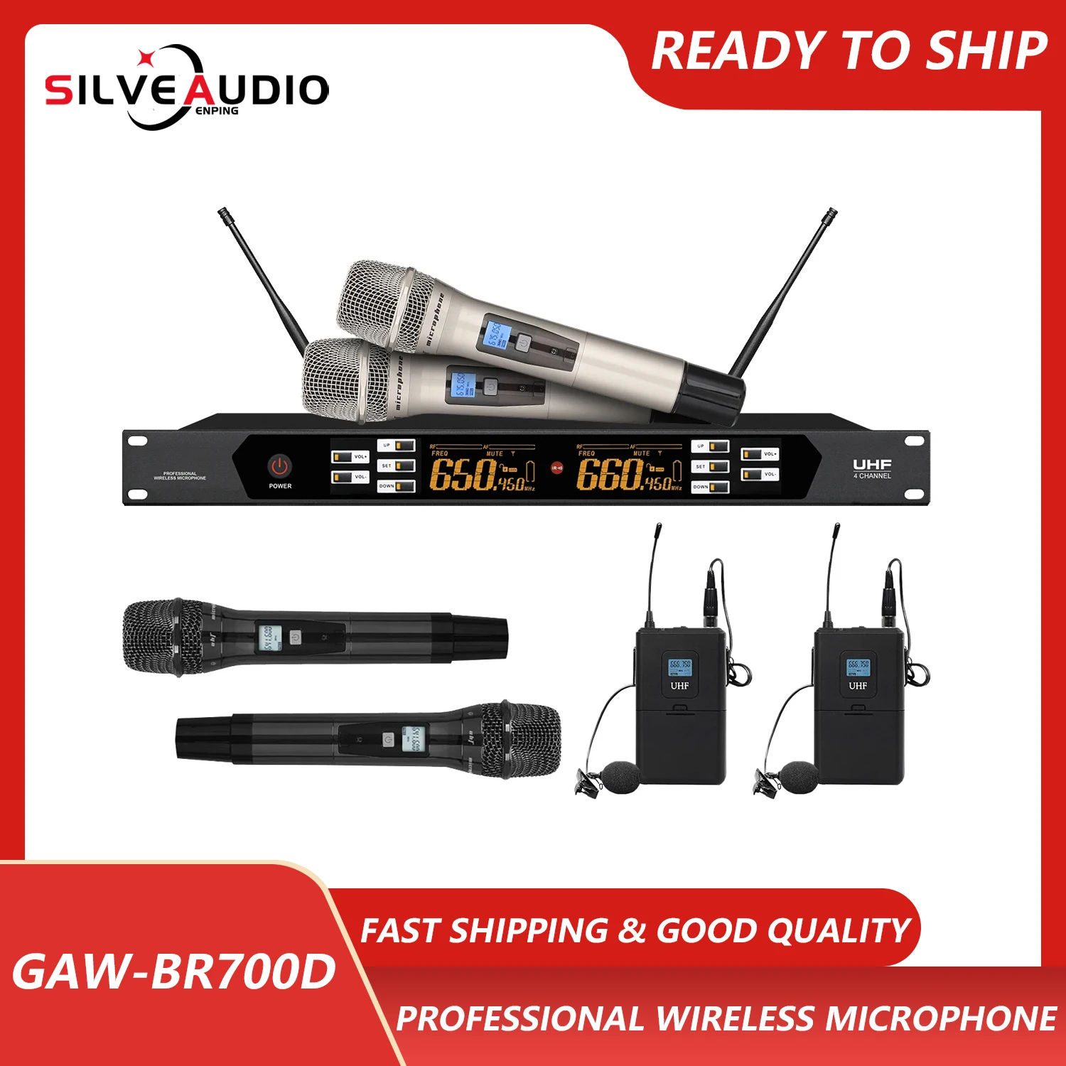 

GAW-BR700D New BR Series Professional UHF Wireless 1 To 2 Microphones Suitable For Stage Performance KTV Bar Outdoor Activities