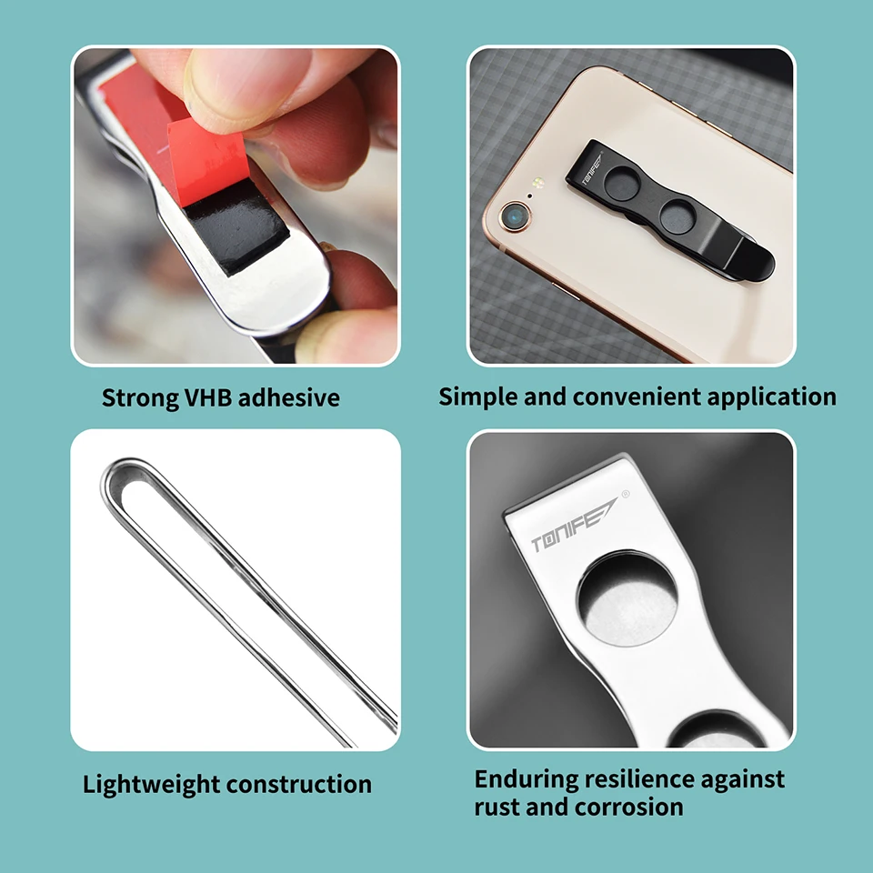 TONIFE Multipurpose Clip Mountable Attachable Pocket Clip for Belt Holster for Smartphones Hip Clip Stainless Steel Adhesive