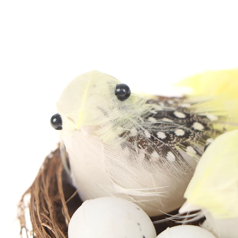 1 Set Artificial Feathered Birds Nest Egg Creative Craft Sculpture Decoration artificial feather bird decoration,resin ornament,resin ornaments,animal ornaments