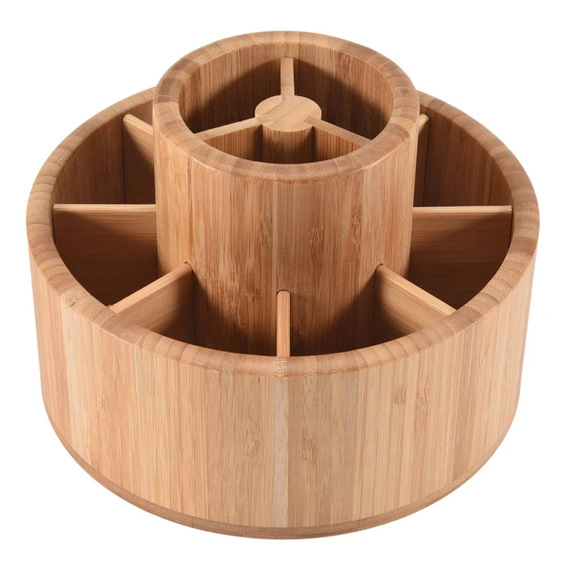 

Bamboo Desk Storage Box Rotatable Pen Holder Stationery Storage Box 360 Degree Rotation For School Office