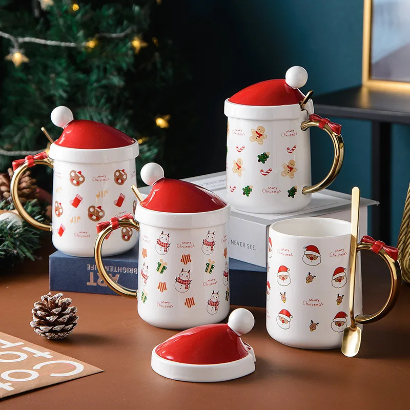 

Christmas Ceramic Mug with Lid Couple Water Cup Coffee Cup Good-looking Female Companion Hand Gift Creative Cup