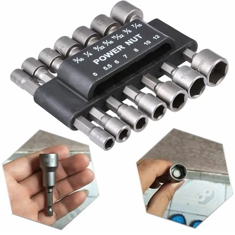 

14pcs Power Nut Driver Drill Bit Set 5-12mm Hexagonal Shank Hex Nut Socket 1/4" Screw Metric Driver Tool Set Adapter Drill Bit