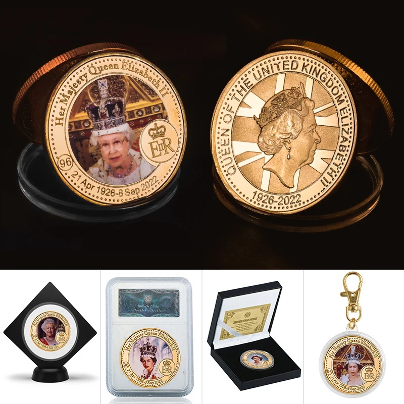 8 Designs 1926-2022 Queen Elizabeth II Commemorative Coin Set in Coin Holder UK Royal Family Chellenge Coin Collectible Gift