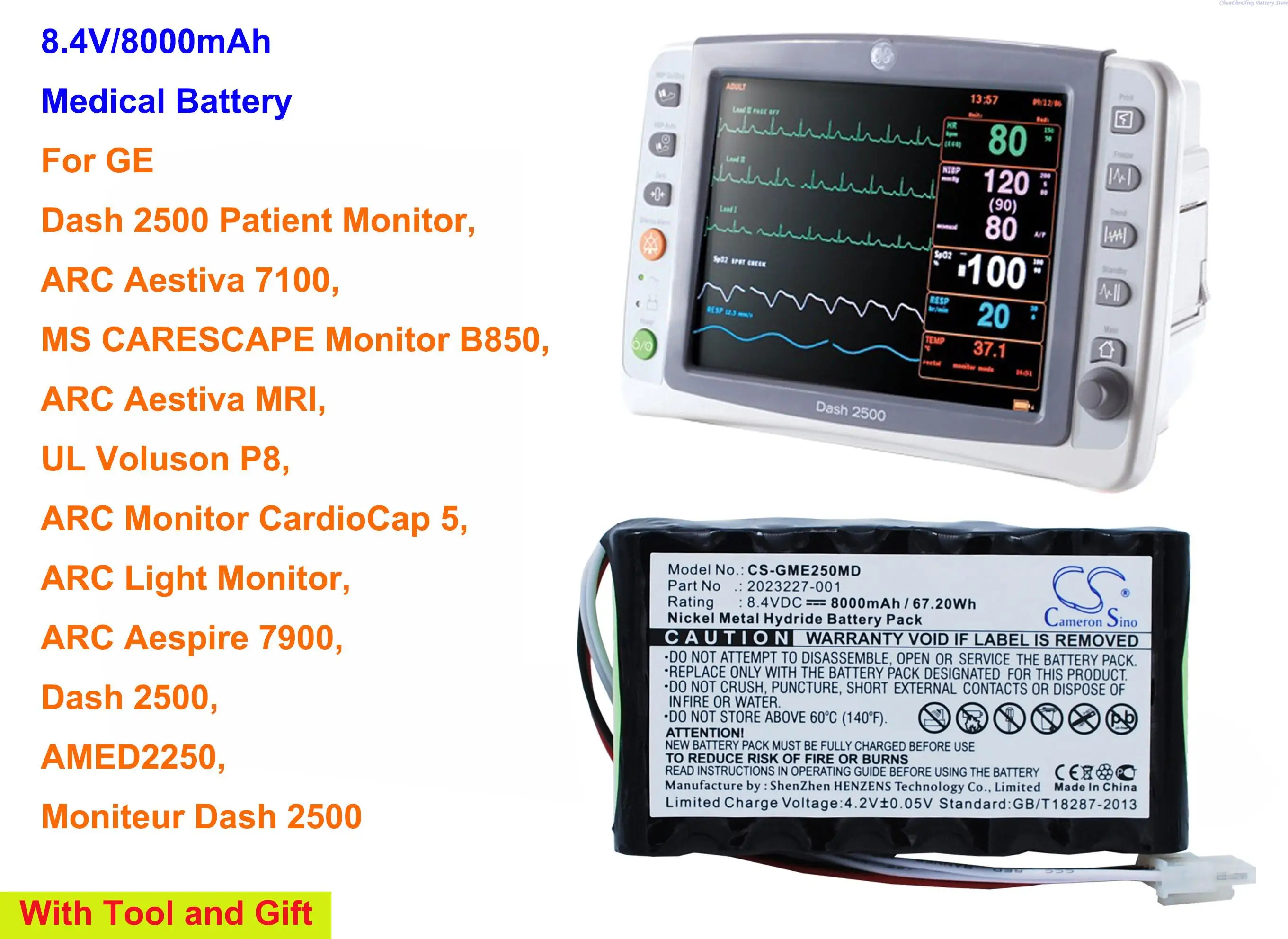 

CS 8000mAh Medical Battery for GE Dash 2500 Patient Monitor, ARC Aestiva 7100,ARC Aespire 7900, AMED2250, CardioCap 5