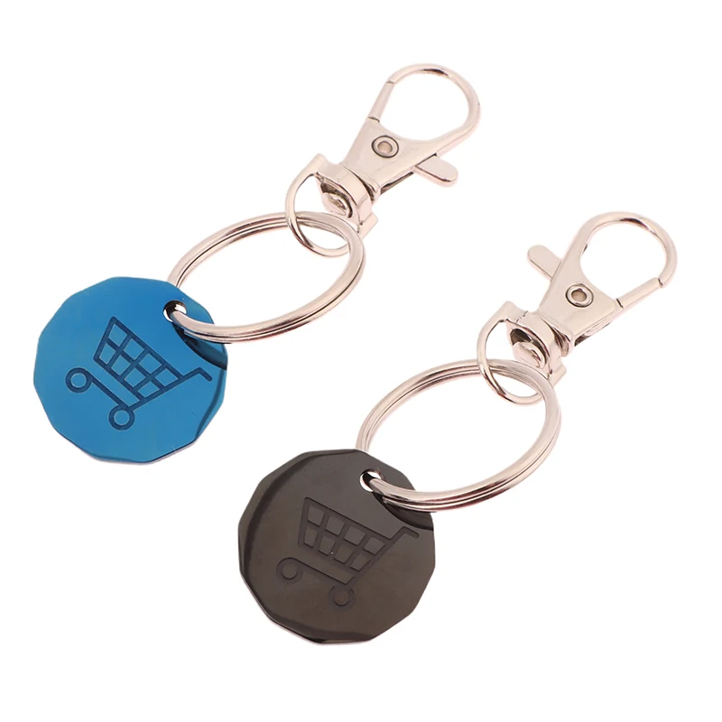 1PCS Warenkorb Token Anhänger Schlüsselring Trolley Metall Münze Kleine Einkaufen Edelstahl Schlüsselbund DIY Zubehör – Detail 7