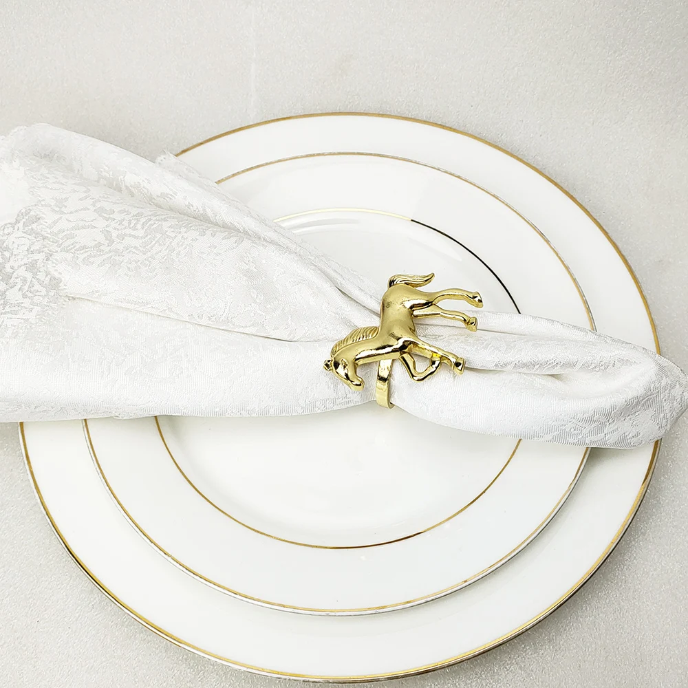 6 Pcs Horse Napkin Rings Gold Silver Eco-friendly Metal Serviette Holder For Party Wedding Festival Table Central