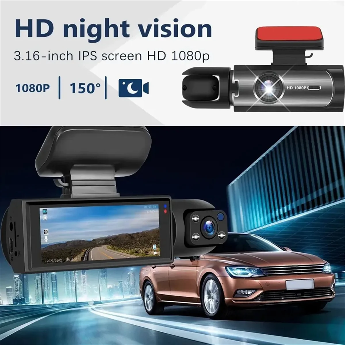 Car Recorder 3MP Car Front+Car+WiFi HD Dual Lens Dual Recording IR Night Vision 3 Meter DV Camera Recorder