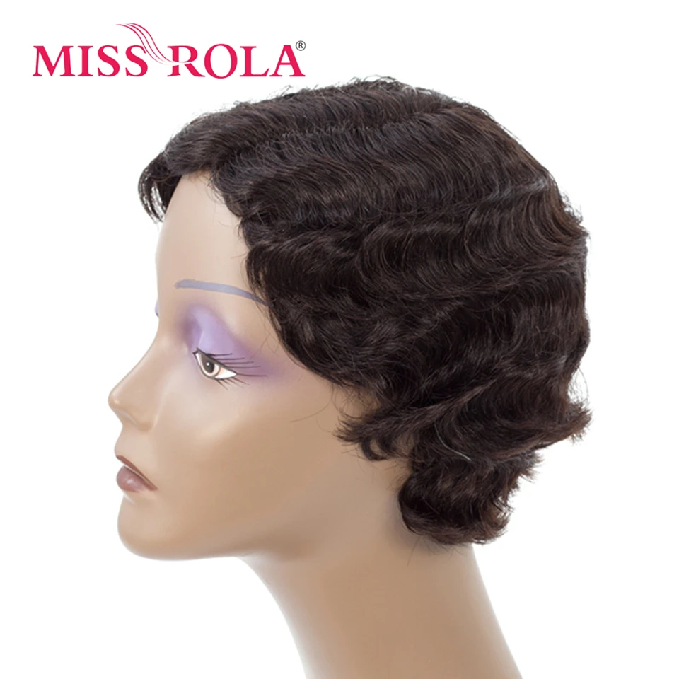 FRÄULEIN ROLA Brasilianische Hepburn Pixie Cut Perücken Maschine Gemacht Kurze Finger Welle Haar Perücke 100% Menschliches Haar Ozean Welle Haar perücke Nicht-Remy – Detail 10