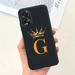 Fashion Crown Sakura Initial Letter Case - Black Pink Silicone Soft Phone Back Cover - OPPO A38 (Gold)