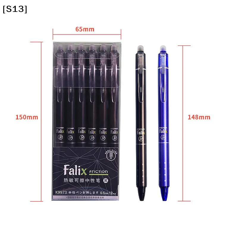 12Pcs 0.5mm 지울 수 있는 젤 펜 세트 프레스형 볼펜 학교 사무용품 부드러운 필기[Q]Q@