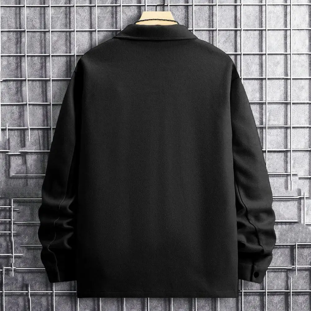 

Retro Texture Shirt Jacket Men's Autumn Winter Lapel Long Sleeve Jacket Coat Solid Color Shirt Flap Pockets Single for Handsome