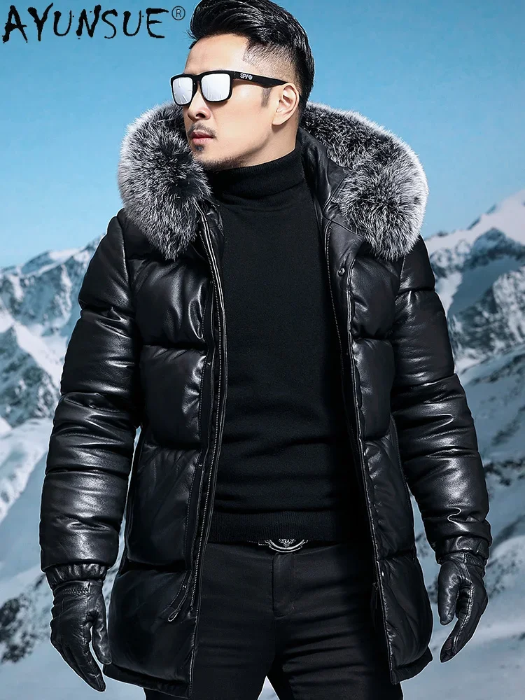 AYUNSUE Genuine Leather Down Jackets for Men 2023 Winter Genuine