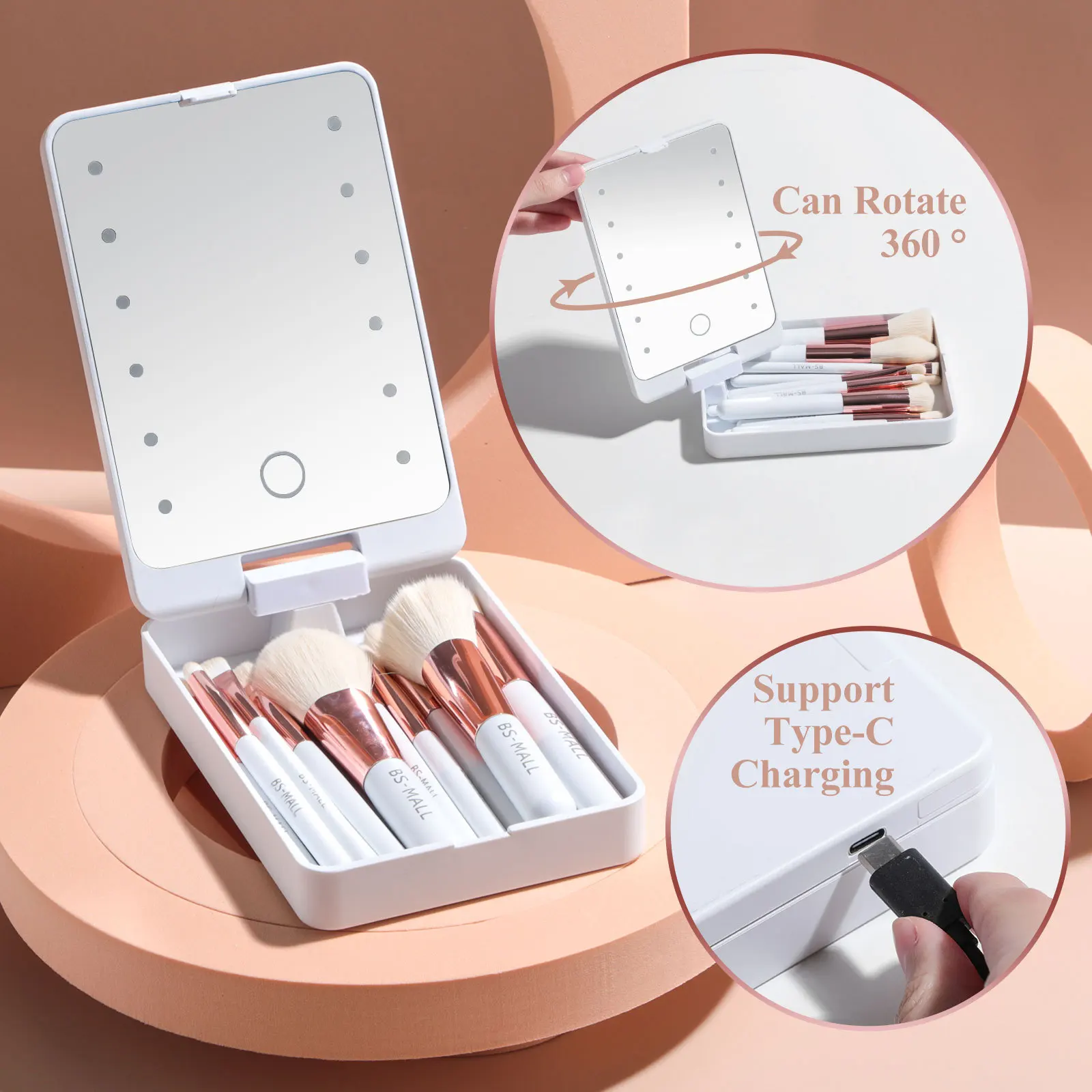 Pocket mirror folding makeup mirror with makeup brush set led touch portable one-face storage box makeup mirro  Gift наборы маркеров touch twin brush 6 цв