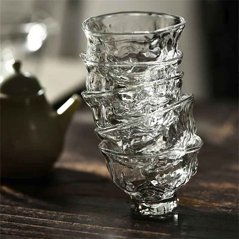2Pcs/Lot Japanese Hammer Pattern 60ml Small Capacity Glass Tea Cup Tea Appreciateing Cup Kung Fu Accessories