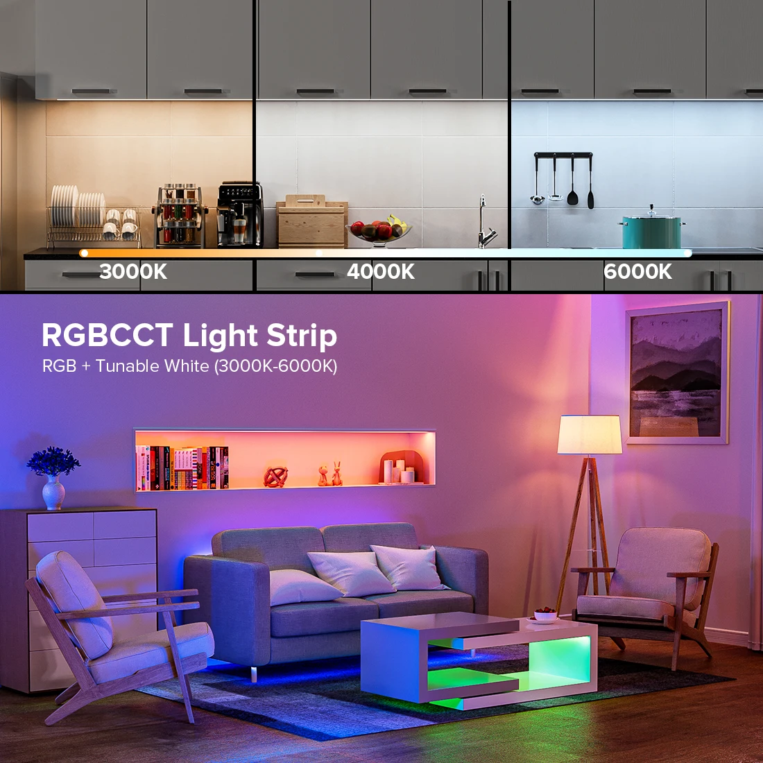 รูปสินค้า FCOB RGBCCT LED Light Strip 6 ขา 12 มม.DC24V 960 LEDs RGB CW WW FOB ยืดหยุ่น COB Linear ไฟความหนาแน่นสูง RA90 Dimmable Strip