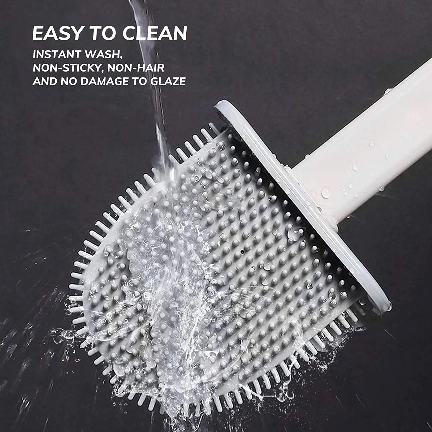 Toilet Brush Bathroom Silicone Toilet Brushes Holder Sets No-Slip Long Plastic Handle Soft Flexible Bristles