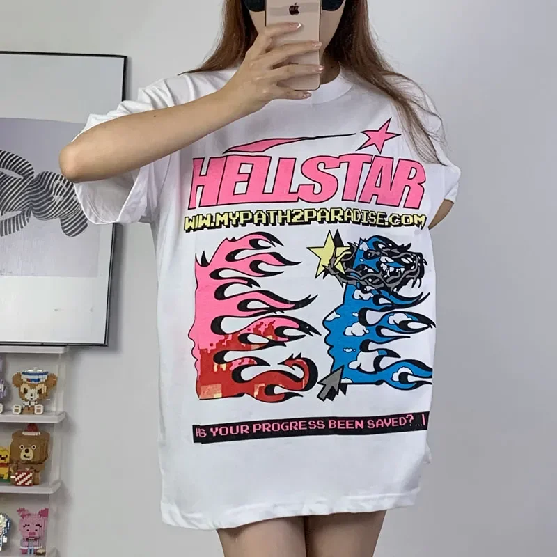 

GYM 2023SS Hellstar Correct 1:1 Label Pattern Letter Print High Quality Large 100% Cotton Short Sleeve T-shirt