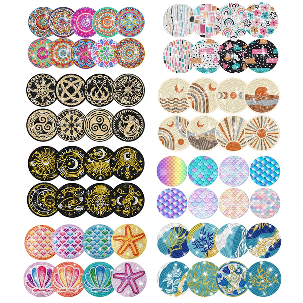 8/10Pcs Diamond Painting Coasters Kits with Holder Diamond Dot Art Coaster  DIY Cute Animals for Kids Adults Beginners Homr Decor