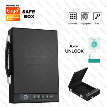 Biometric Technology Portable Gun Safe Box Tuya APP Password Fingerprint Key Unlock Cold-rolled Steel Material Safe Security Box 1