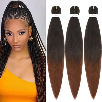 26inch Prestretched Knotless Kanekalon Hair Long Straight Synthetic Box Braids Yaki Texture Hot Water Setting Hair Extension 1