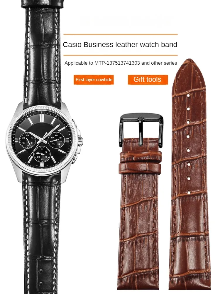 

Leather watch Strap Substitute EFR-303/304 MDV-106/107 MTP-1375 Series Flat Interface Leather Watchband 19/20/21/22/23/24 mm.