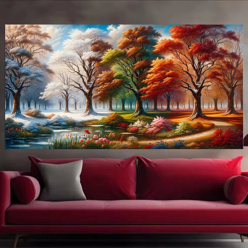 Colorful Seasons Trees Reflection Lake Sakura Landscape DIY 5D Diamond Painting New Full Mosaic Diamond Embroidery Sale