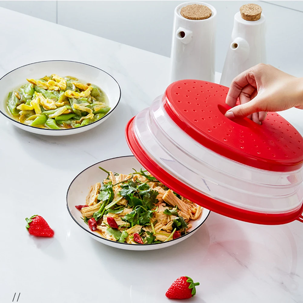 Collapsible Microwave Cover Lid Folding Silicone Microwave Plate Cover Colander Strainer for Fruit Vegetables