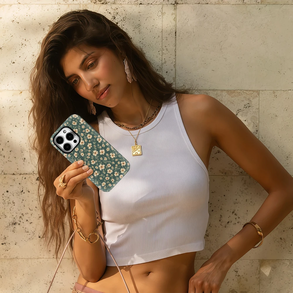 Luxury Double-Layer Green Floral Phone Case Cover