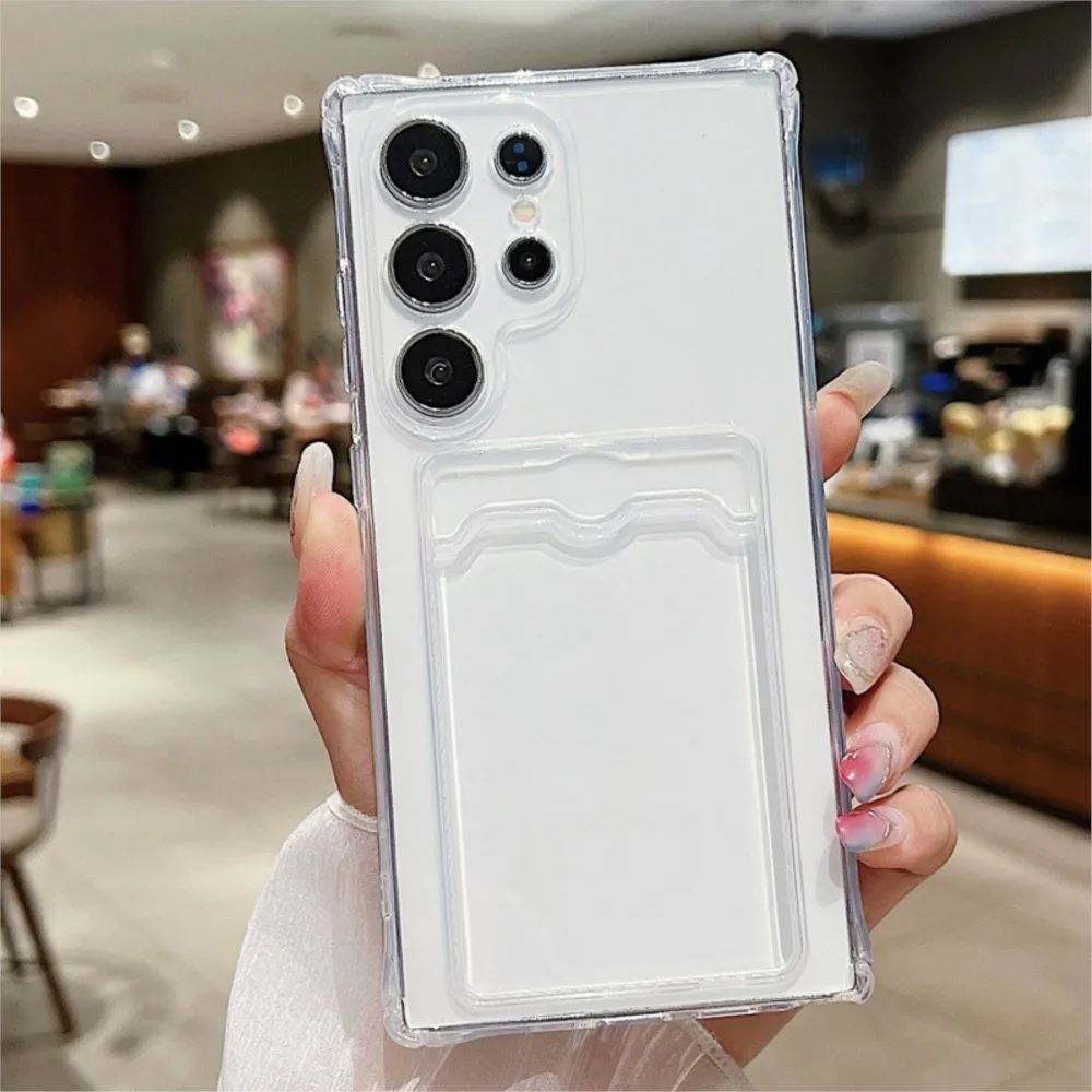 Clear Silicone Shockproof Card Holder Wallet Phone Case
