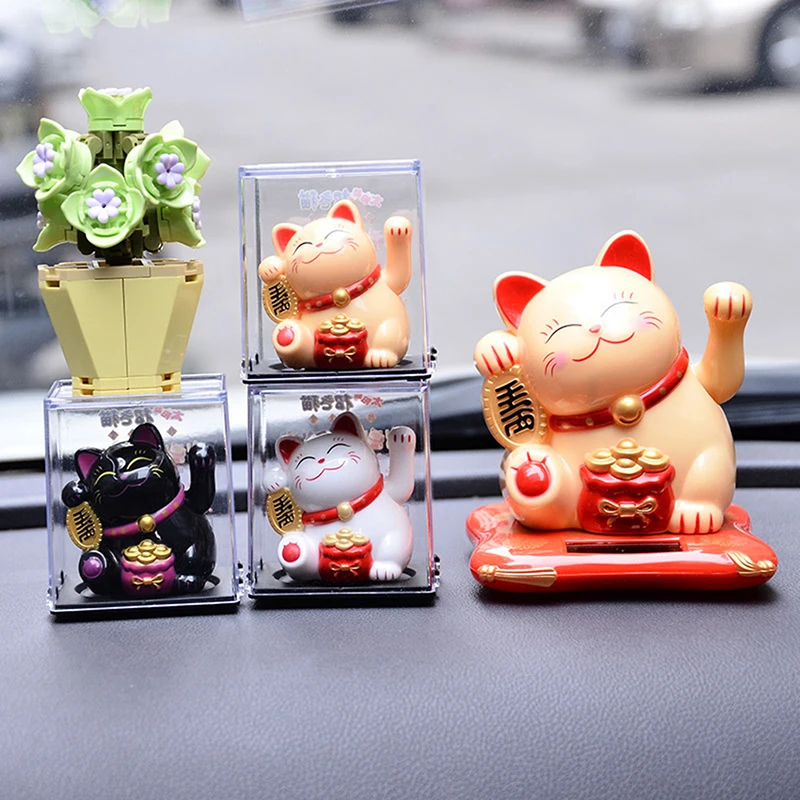 

Lucky Cat Decoration Mini Solar Automatic Waving Lucky Cat Car Decoration Cake Baking Sculpture Statue Home Desktop Ornament