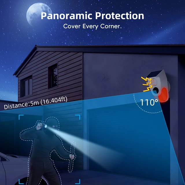 Outdoor Solar Alarm Motion Sensor Sound Light  Battery 120DB Siren Sound Alert Flash Strobe Security Alarm System 2