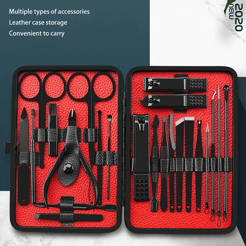 23 Piece Set Nail Clipper Set Foot Care Tool Acne Needle Nose Hair Clipper Black Nail Kit Manicure Tool
