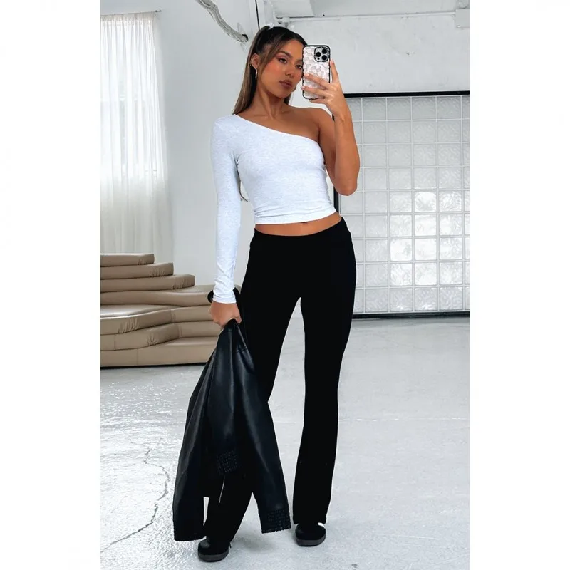 Women Pink Solid Leggings Flare Y2K Casual Joggers Trousers Pants Winter Pencil Low Waist Bodycon Bell Bottom Sweatpants