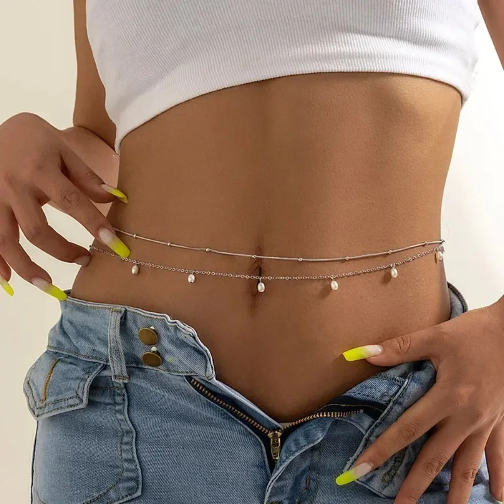 New Fashion Sexy Double Layer Pearl Chain for Women Waist Bead Belly Chain Belly Belt Summer Beach Body Jewelry Festival Gifts