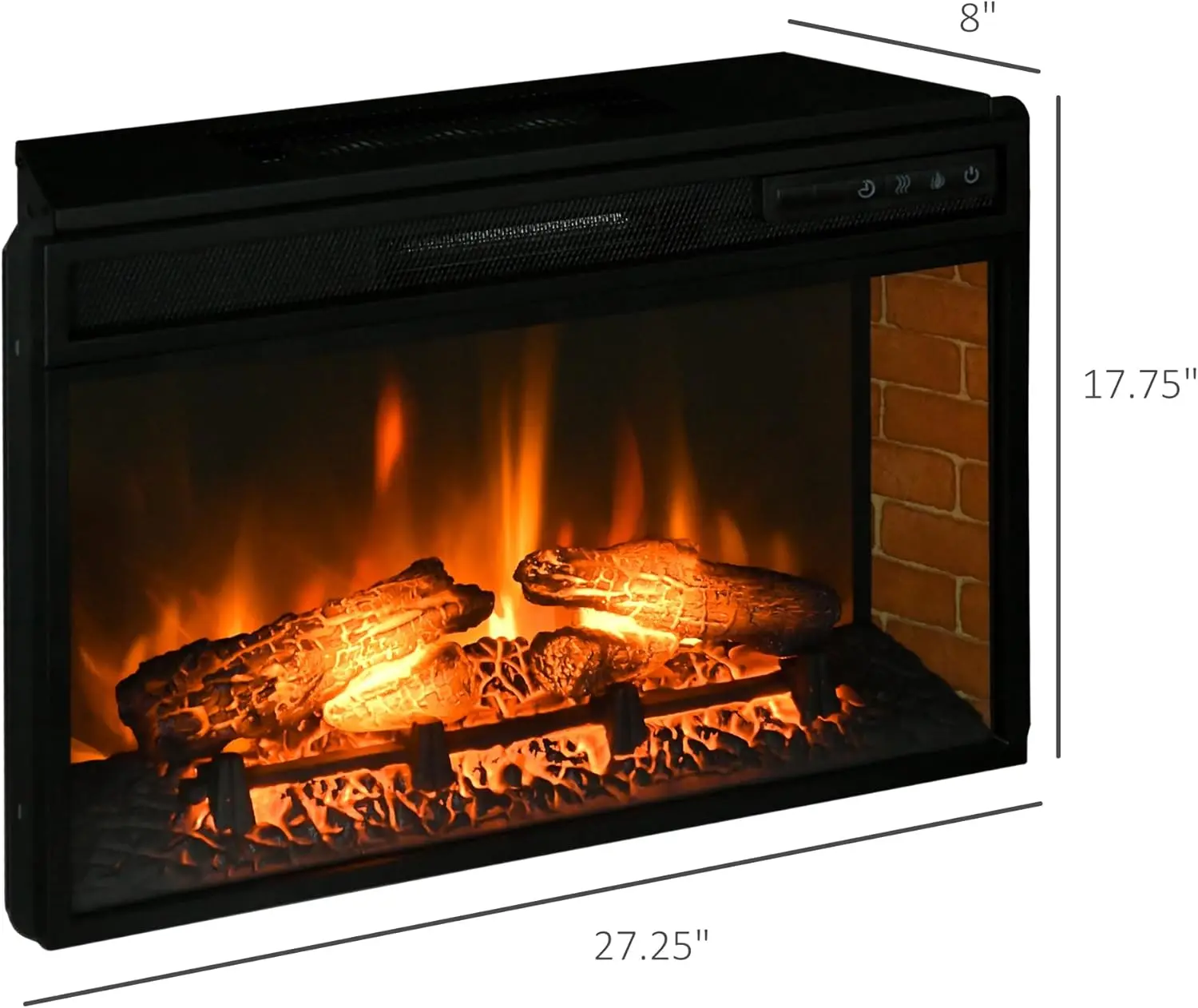 Electric Fireplace Insert, Retro Recessed Fireplace Heater with Realistic Log Flame, Remote Control, and Adjustable Brightness 5