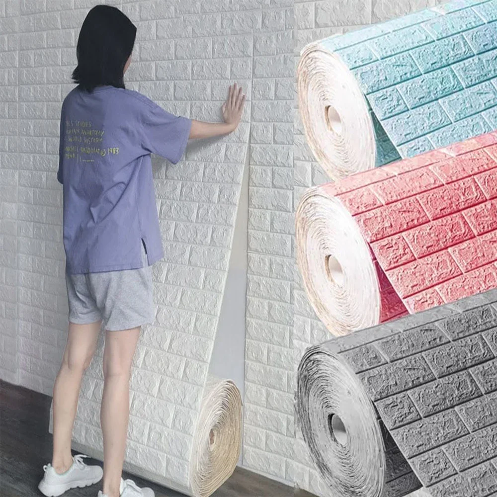 70cmx1/5/10m 3D Wallpaper Decoration Self-adhesive Antique Foam Brick Wallpaper Living Room Bedroom Waterproof 3d Wall Sticker