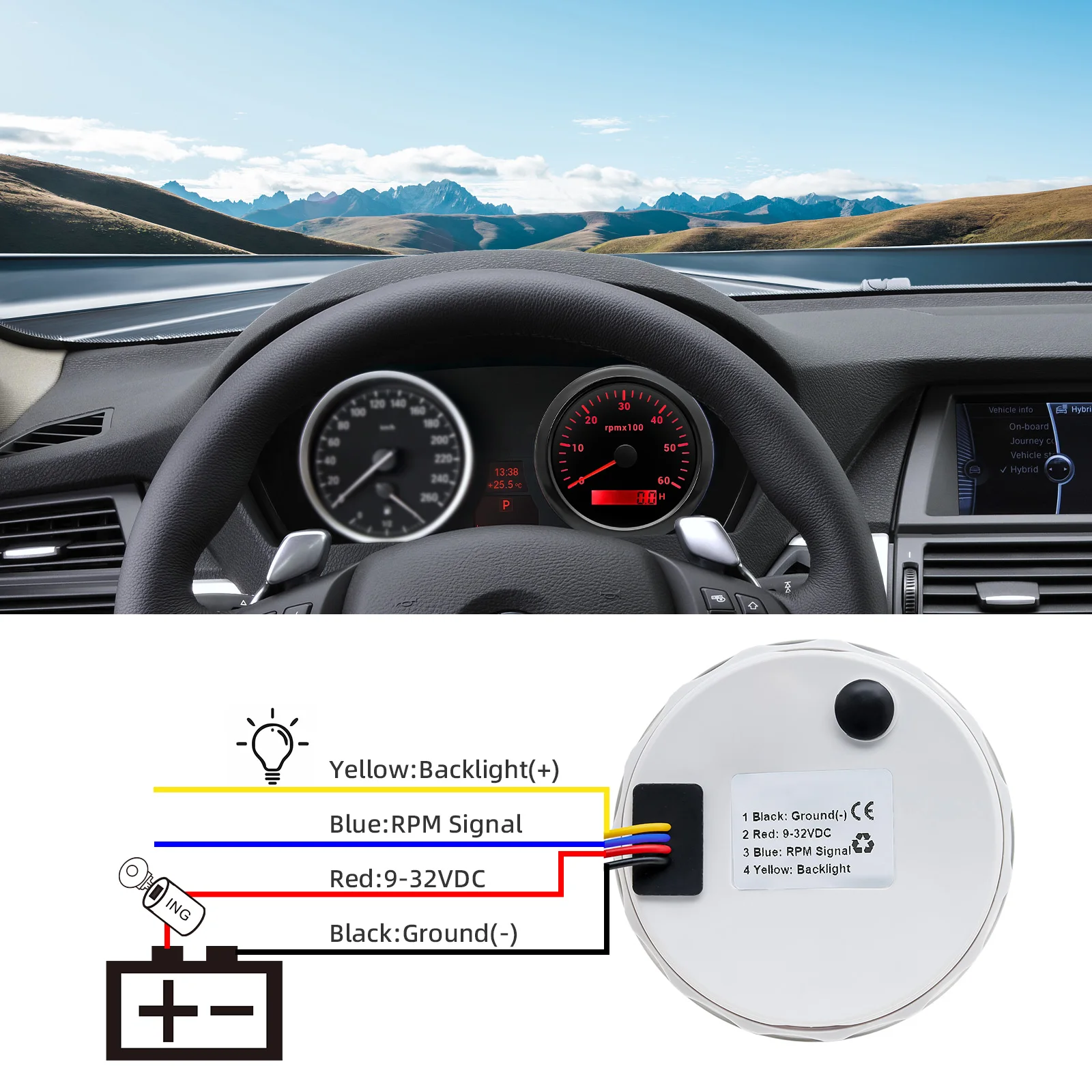 Car Boat Tachometer Tacho Gauge Rev Counters with Trip Hour Meter 85mm 0-7000RPM 8000RPM 6000RPM 7 colors backlit