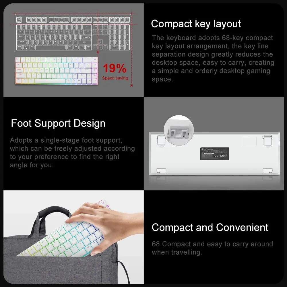 E-YOOSO Z686 RGB Mechanical Gaming Keyboard, 60% Mini Slim Design, Red Switches, 68-Key Layout