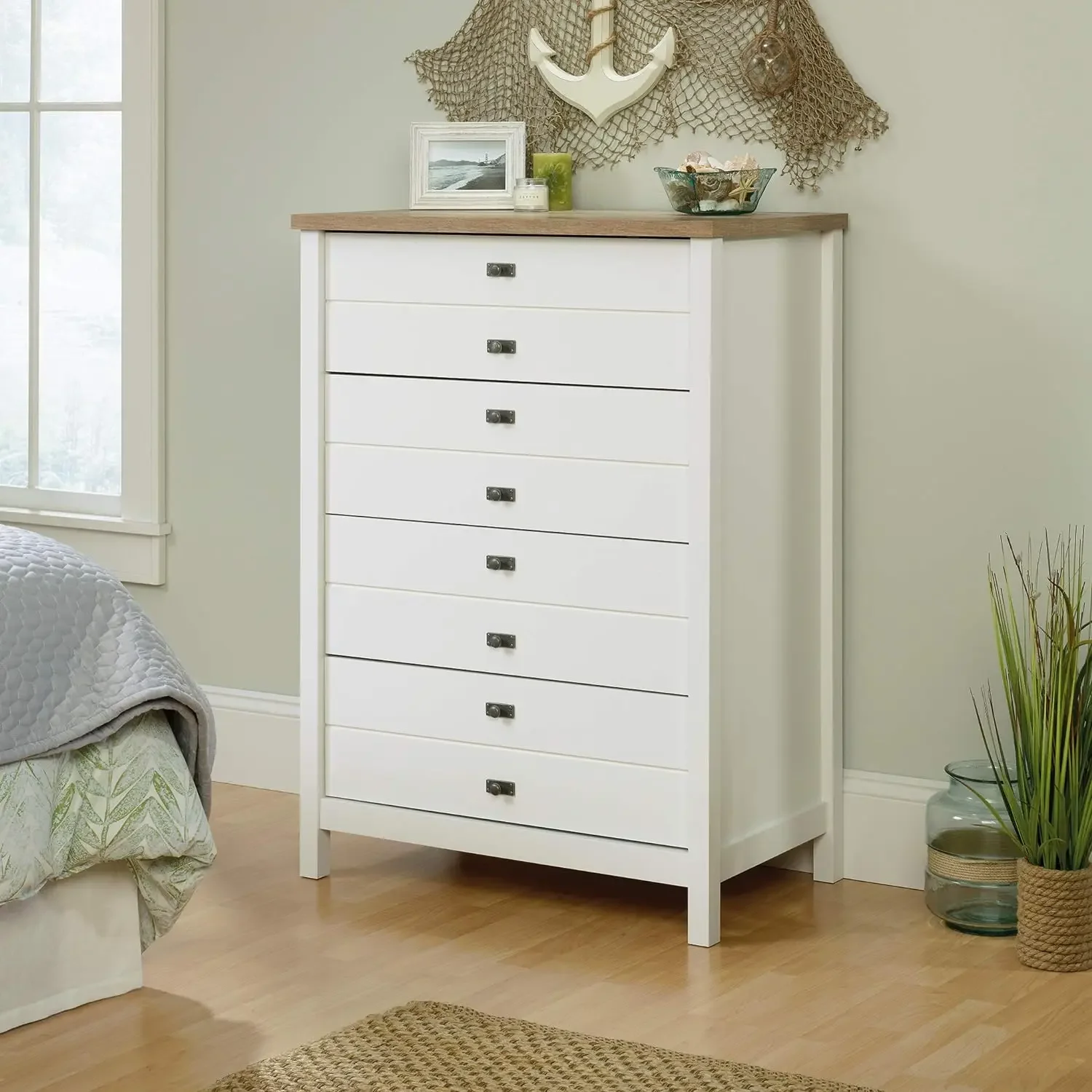 

Sauder Cottage Road 4-Drawer Chest Bedroom Furniture Soft White Finish 21.19"D X 50.69"W X 7.31"H US