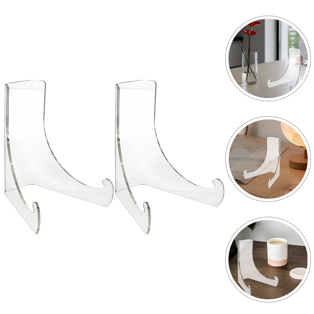 

2 Pcs Display Stand Acrylic Trays for Plate Holder Desktop Phone Book Shelf Stands