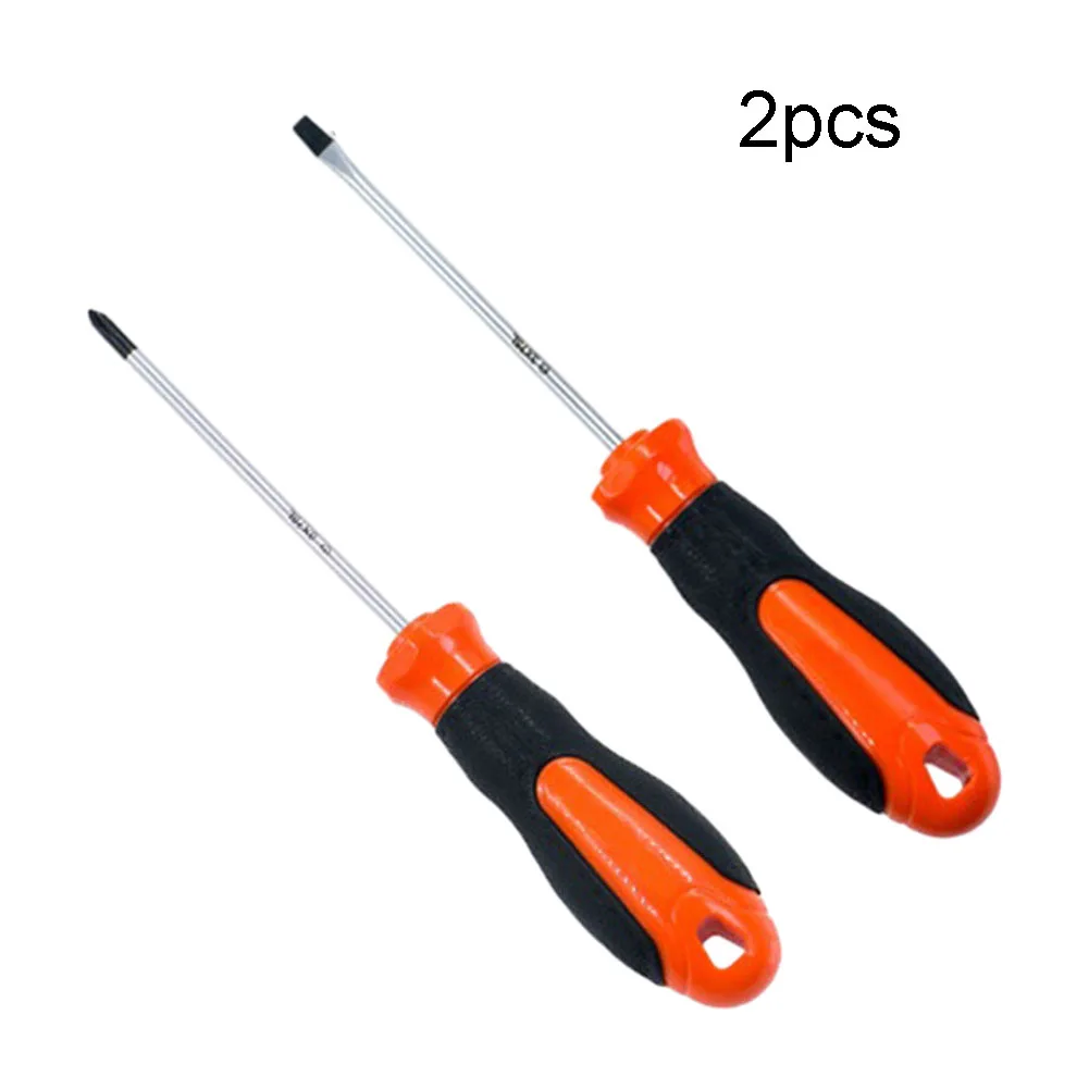 

2pcs 75mm Long Slotted Cross Screwdriver Magnetic Screwdriver With Rubber Handle Chromium Vanadium Alloy Steel Nutdrivers Tools