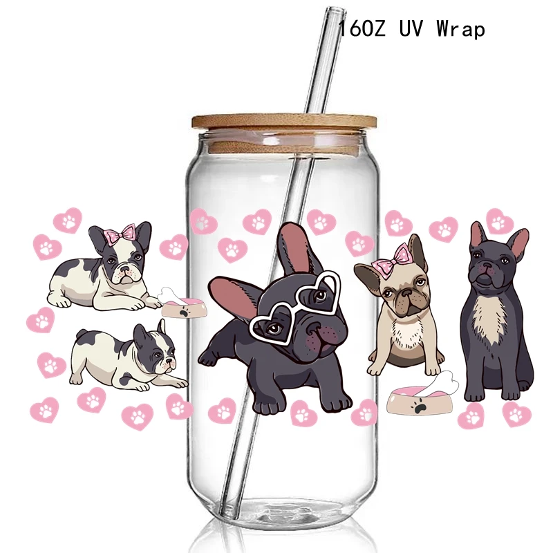 5+ Cute Dog Lover Dog Mum Print 3D UV DTF Transfer Stickers Libbey Cup Wrap Iron Glass 16oz Use