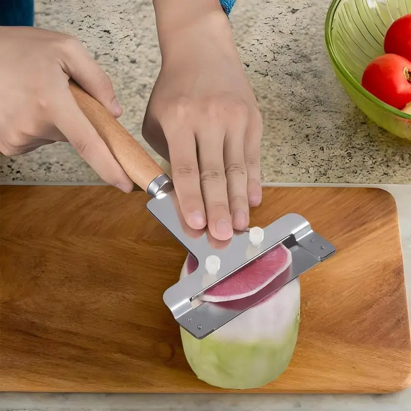 Radish Cutter Slicer Adjustable Cheese Shaver Slicer Stainless Steel Cabbage Kitchen Radish Carver Shredder With Wood