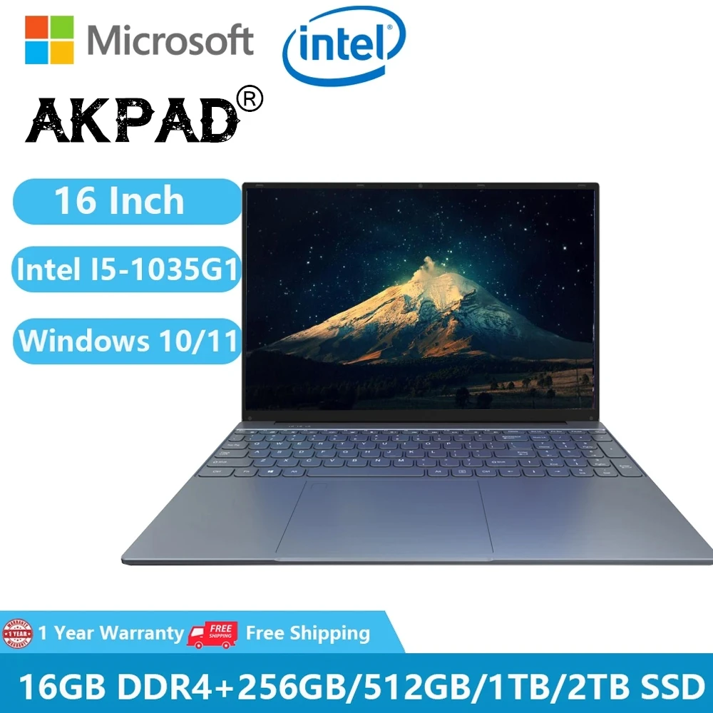 

Intel Office Study Laptops Windows 11 Pro Notebook 16.1 " IPS Screen Intel Core I5-1035G1 16GB RAM 512GB 1TB SSD AKPAD Ultrabook