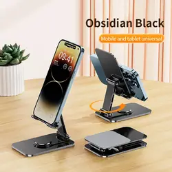 Universal Aluminum Alloy Portable Device Stand - Adjustable Folding Desktop Holder (Black 2)