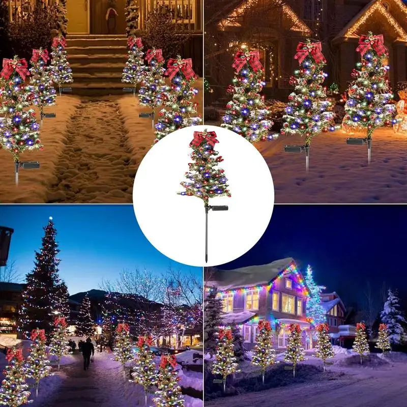 Solar Christmas Trees For Outside Multi-Color Christmas Pathway Lights LED Outdoor Lighted Christmas Tree Solar Powered 3