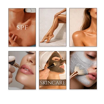 Poster con trattamenti di skincare e cure del viso realizzati da estetiste, adatti per saloni, centri benessere e studi di bellezza.
