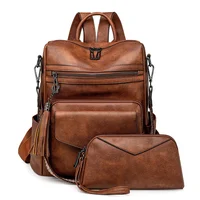 Leather Travel Fashion Purse Designer Ladies Shoulder Bags Backpack for Women Large Womens Backpack with Tassel Two-toned Brown 1